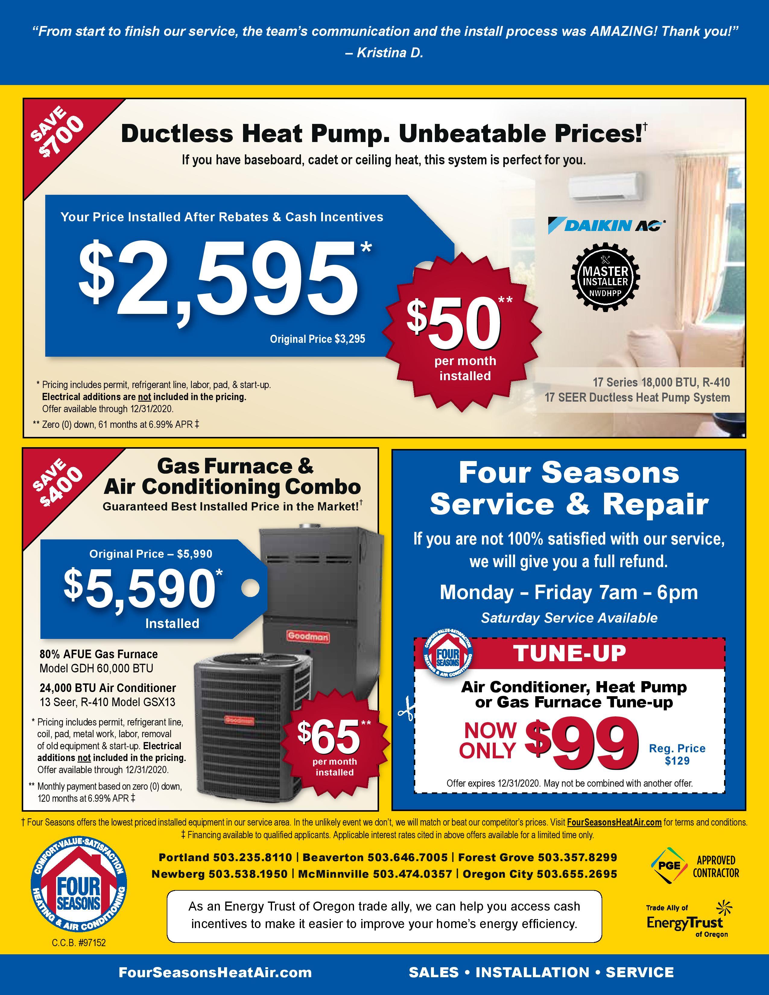 Four Seasons Heating & Air Conditioning Seasonal Specials