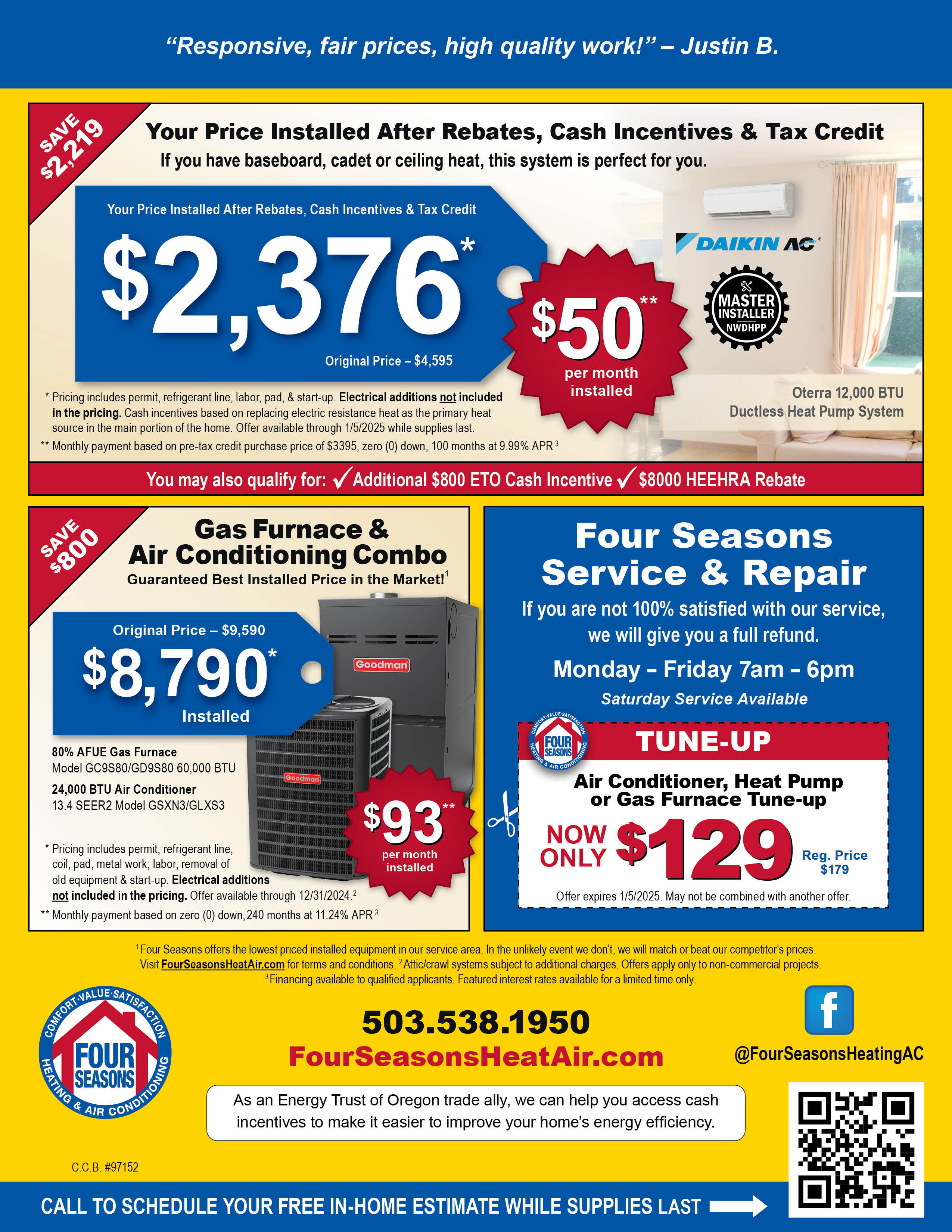 Four Seasons Heating & Air Conditioning Seasonal Specials