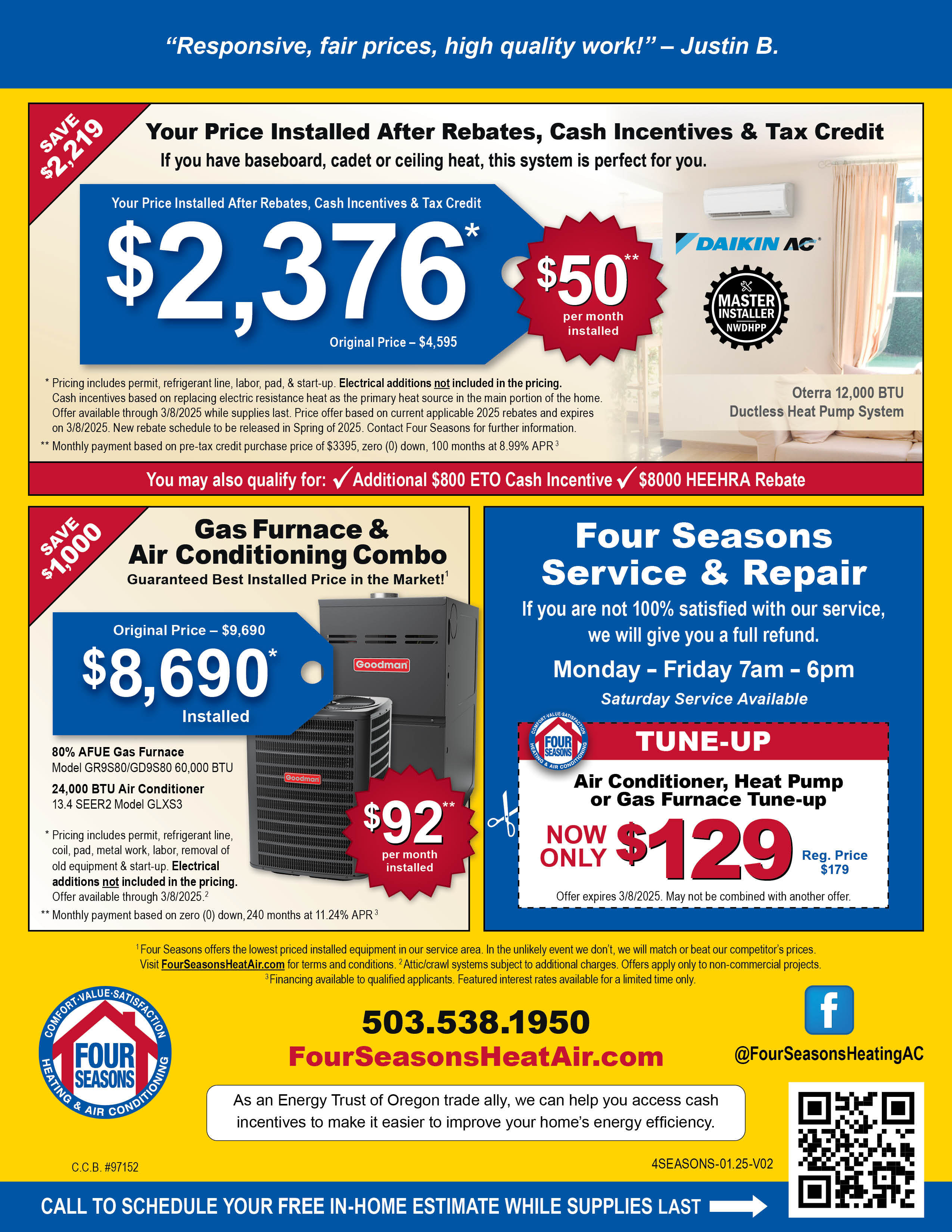 Four Seasons Heating & Air Conditioning Seasonal Specials