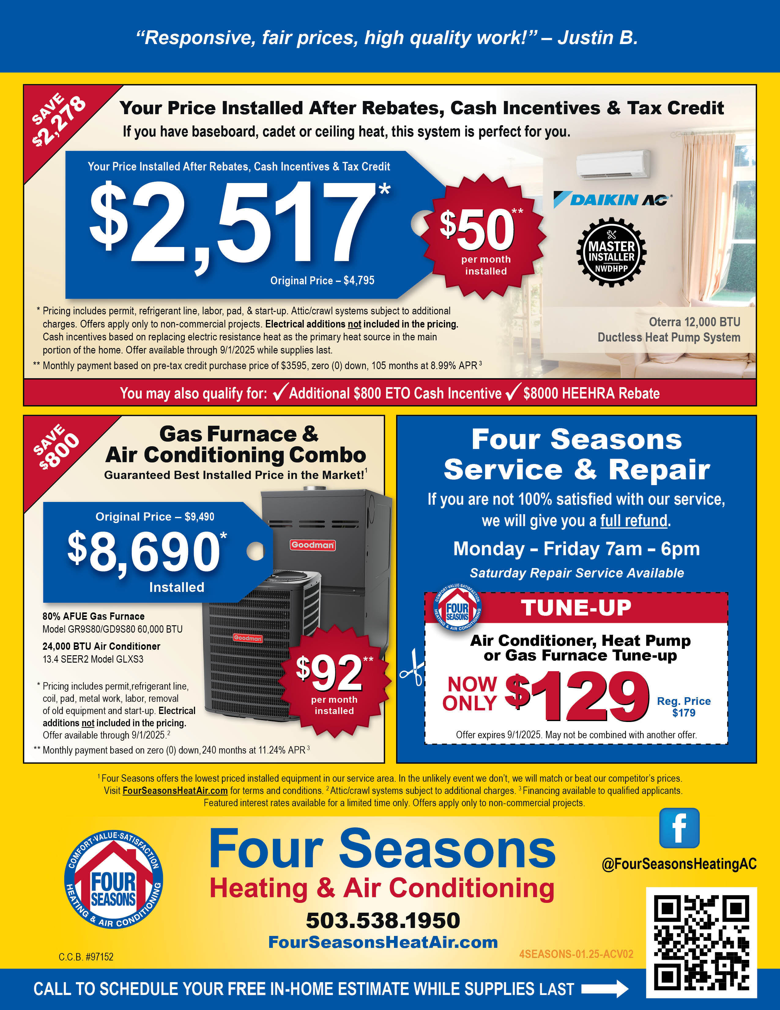 Four Seasons Heating & Air Conditioning Seasonal Specials