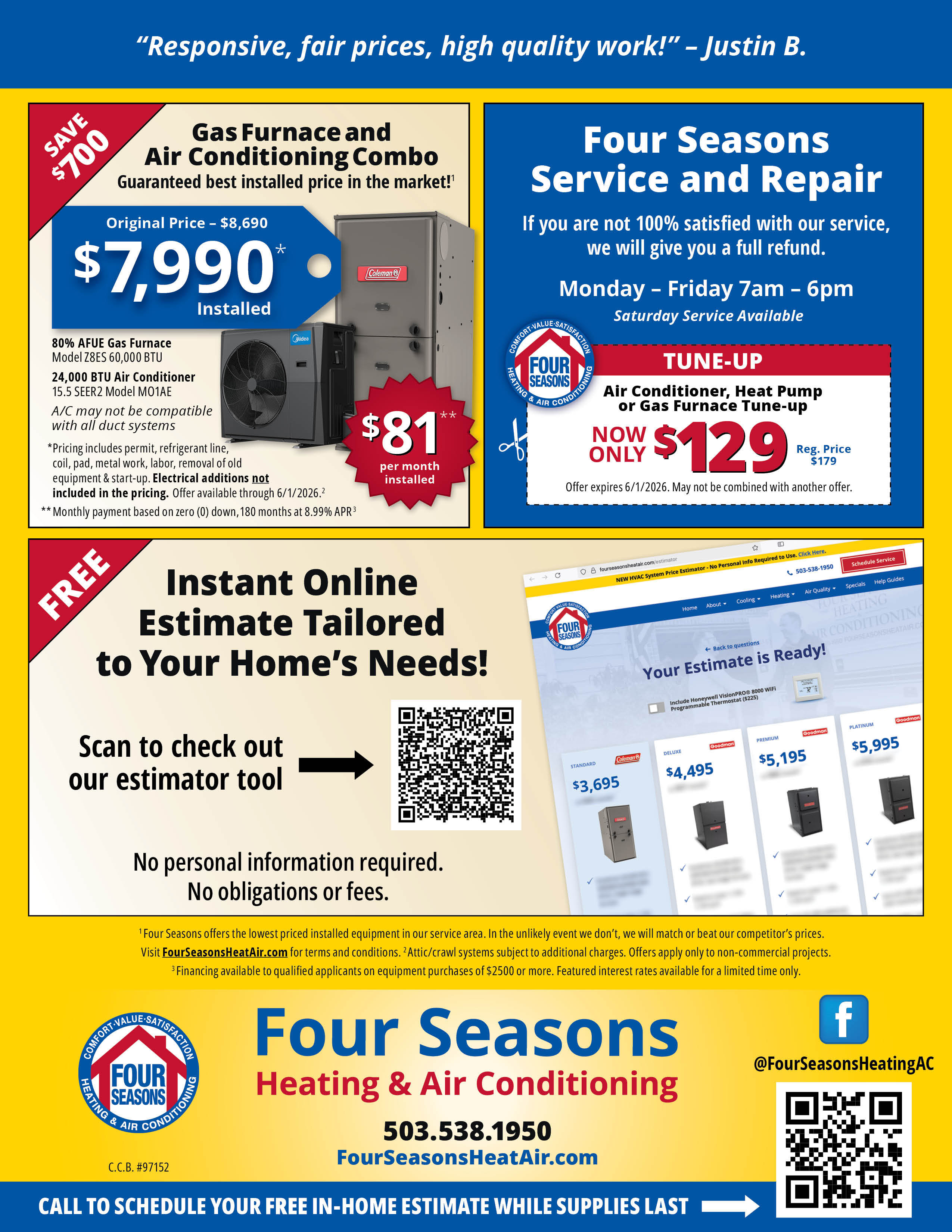 Four Seasons Heating & Air Conditioning Seasonal Specials