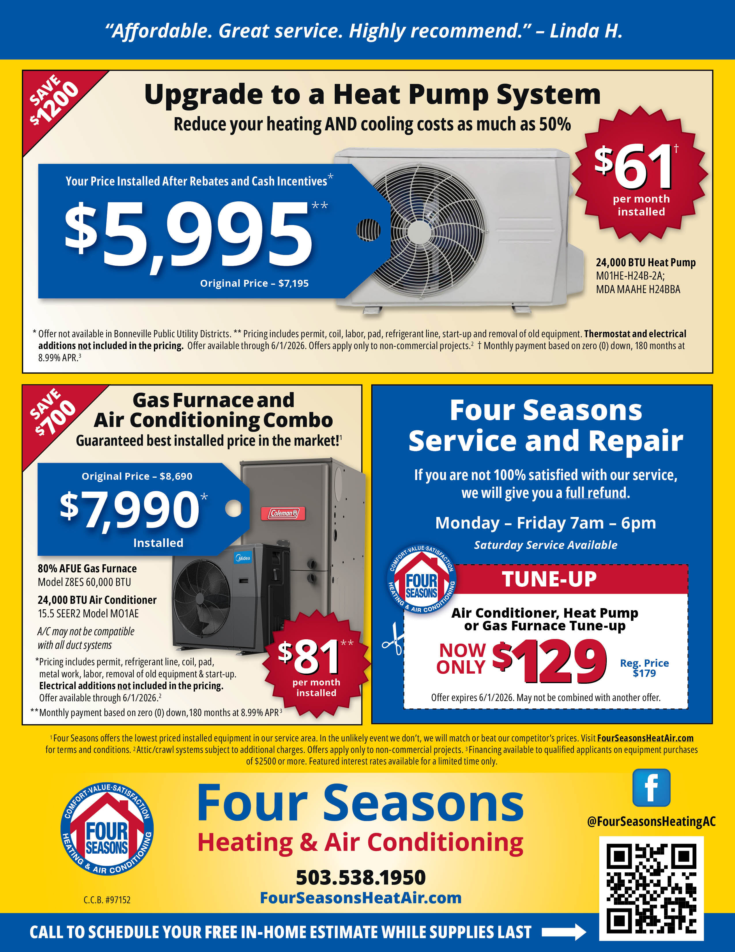 Four Seasons Heating & Air Conditioning Seasonal Specials
