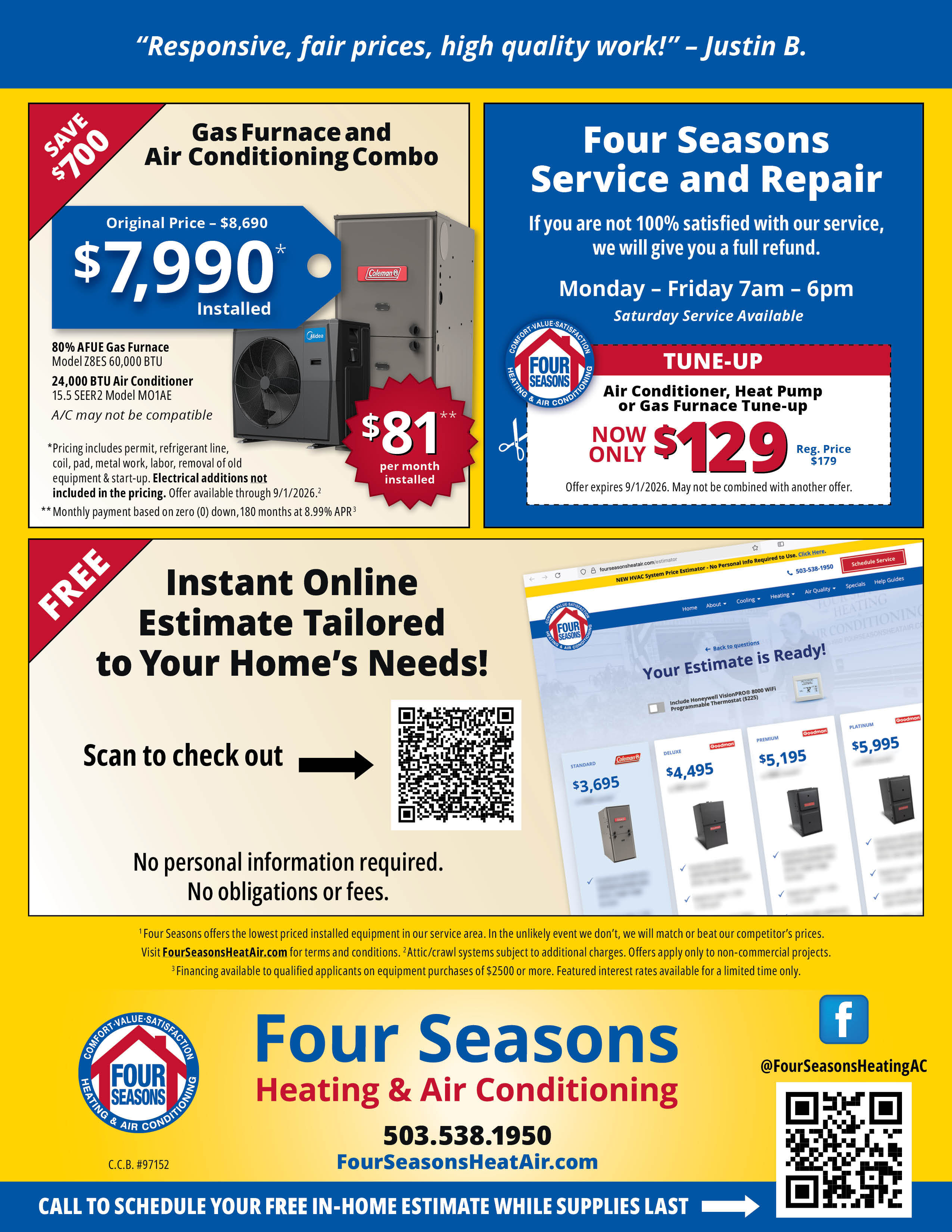 Four Seasons Heating & Air Conditioning Seasonal Specials