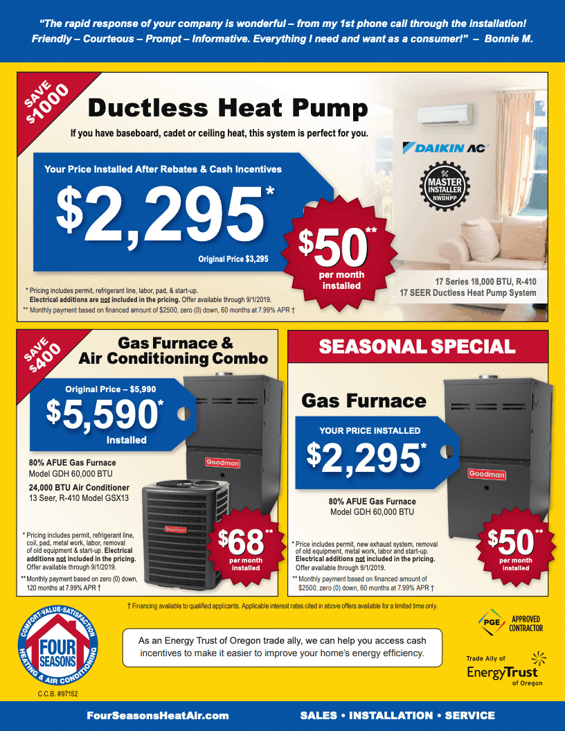 Four Seasons Heating & Air Conditioning Seasonal Specials